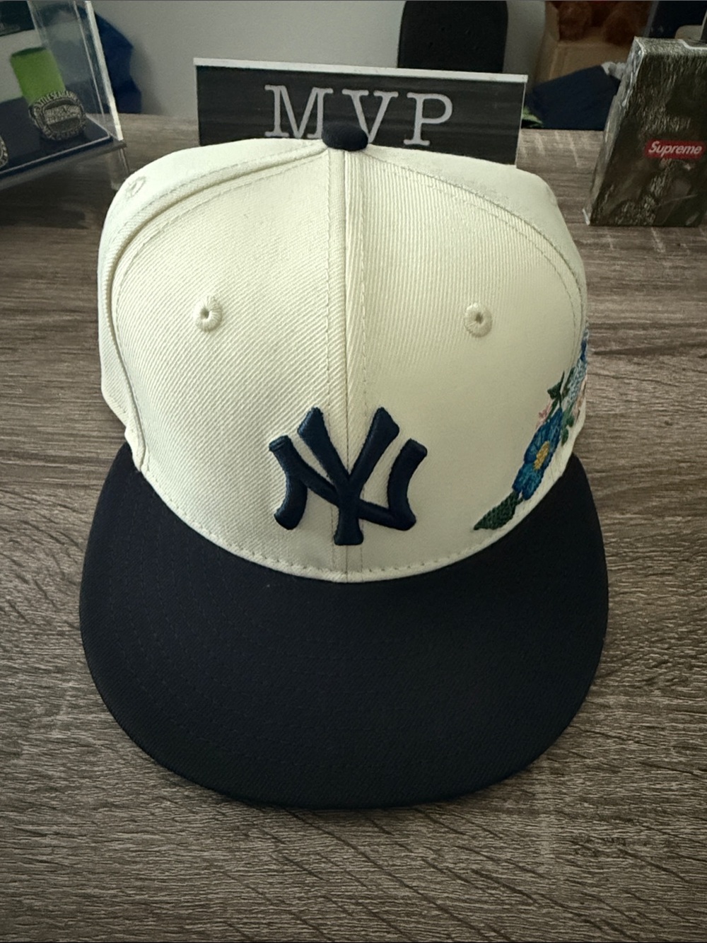 New Era Cream and Navy Floral NY Baseball Cap